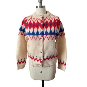 70's VTG Wondamere Women's Cardigan Sweater Size S Fair Isle 100% Wool